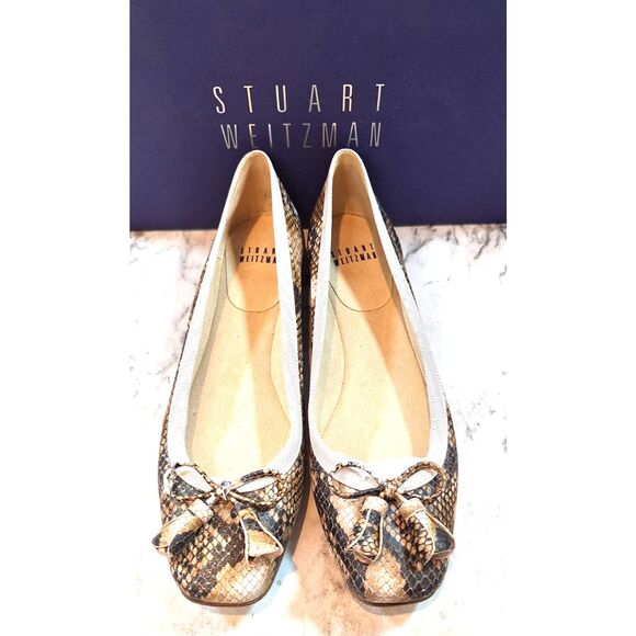 Stuart Weitzman Womens Leather Ballet Flats Gold Snake Size 7 - Picture 2 of 8